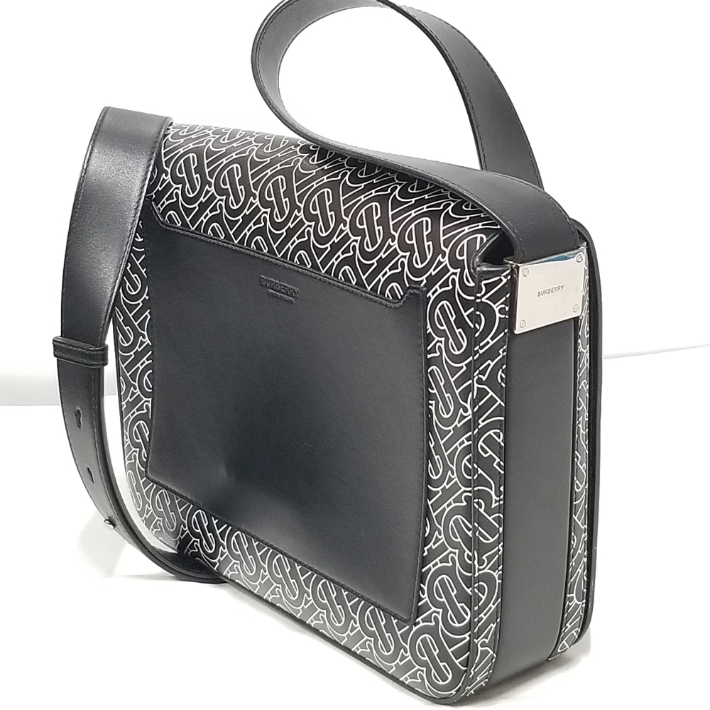 BURBERRY Calfskin Monogram TB Print Black and White Messenger Crossbody Bag - Picture 6 of 16